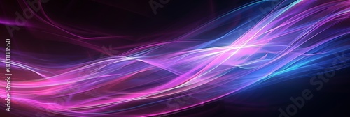 A vibrant abstract background featuring purple and blue waves flowing across the image