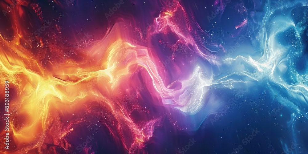Vibrant Colorful Flames Illuminating the Darkness with Central Blue and Orange Flame on Black Background