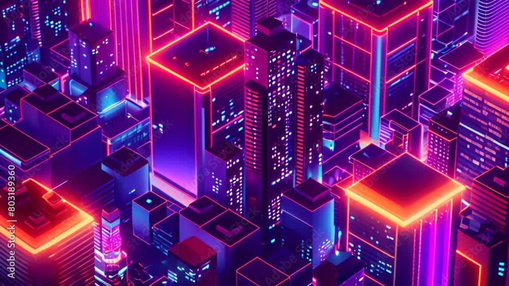 A cityscape with neon lights and buildings. The city is lit up and he is futuristic A cityscape with neon lights and buildings. The city is lit up and he is futuristic