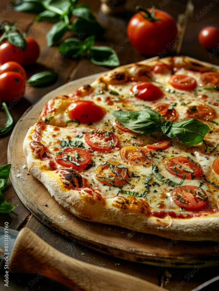 Pizza with fresh tomatoes, basil, and mozzarella cheese Pizza with fresh tomatoes, basil, and mozzarella cheese