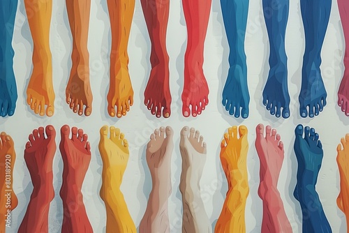 Colorful feet of different people