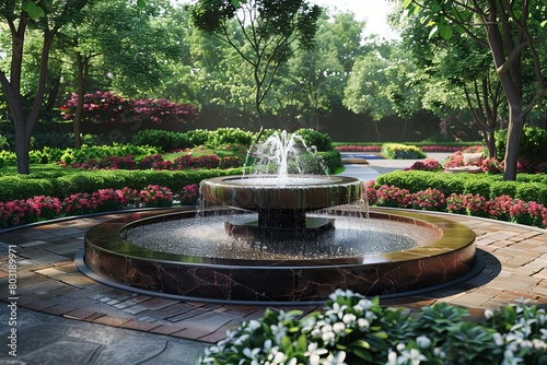 A beautiful fountain in a lush garden