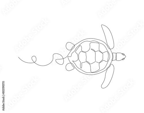 Continuous line drawing of sea turtle. One line of sea turtle. Marine animal concept continuous line art. Editable outline.
