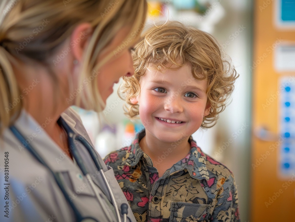 Little boy smiling at doctor during checkup Little boy smiling at doctor during checkup