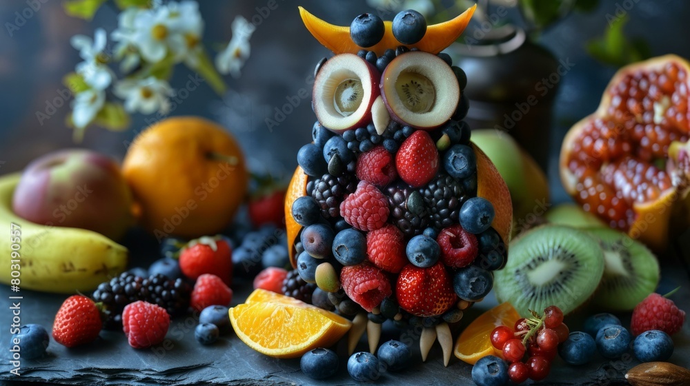A Cute Owl Made of Fruits A Cute Owl Made of Fruits