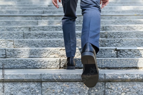 cropped view of businessman ascending outdoor concrete stairs career progression concept