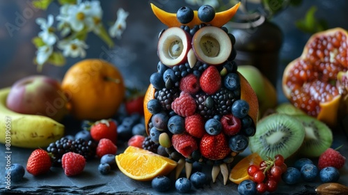 A Cute Owl Made of Fruits