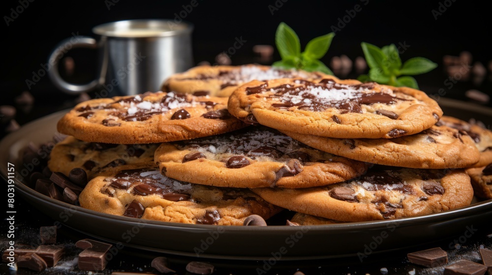 A plate full of chocolate chip cookies A plate full of chocolate chip cookies
