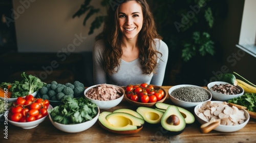 Smiling woman with healthy food