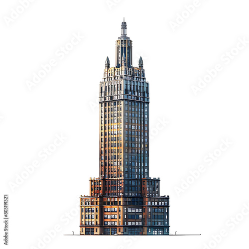 Tall city building on isolated transparent background