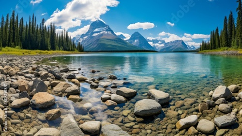 Rocky Mountains and lake landscape in Canada