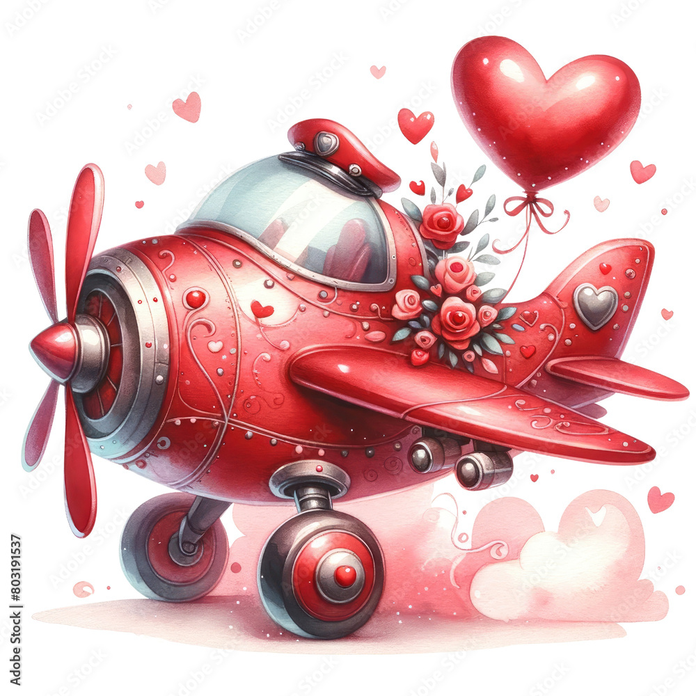 Fototapeta premium Love Red Transport Watercolor Sublimation Clipart.