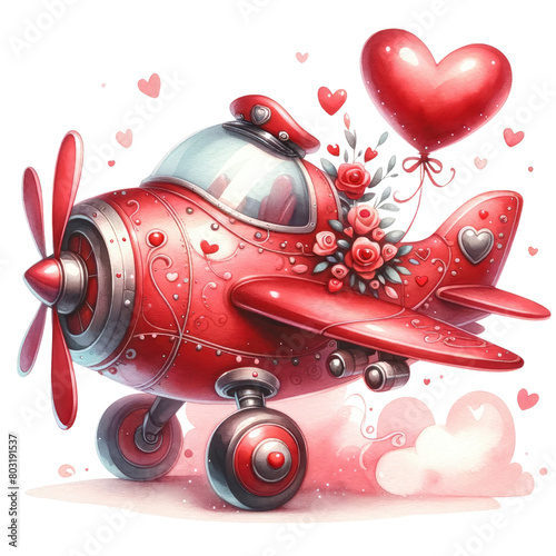 Love Red Transport Watercolor Sublimation Clipart.