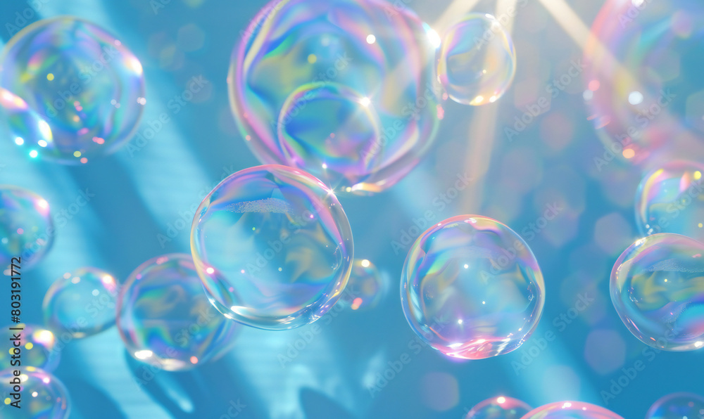 iridescent bubbles agains a blue smooth backround iridescent bubbles agains a blue smooth backround