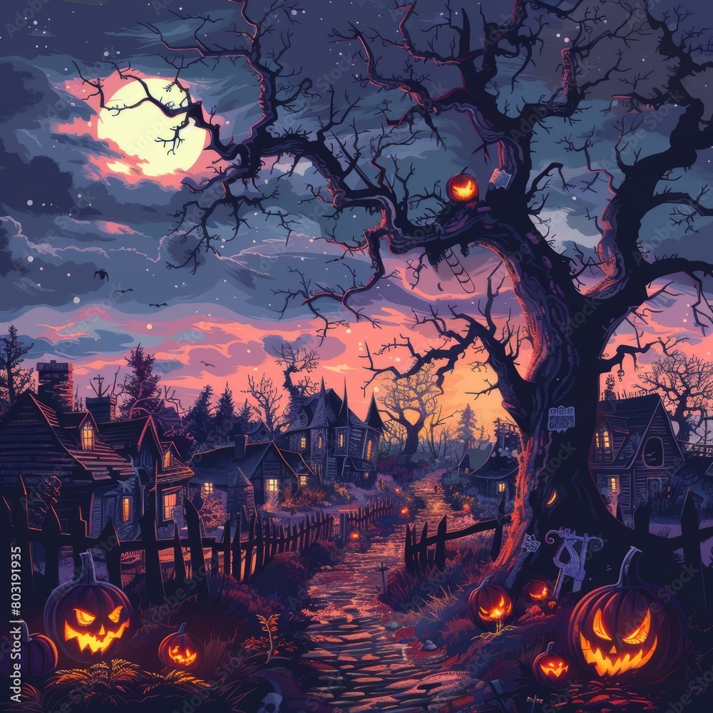 Spooky Halloween Night In A Small Village