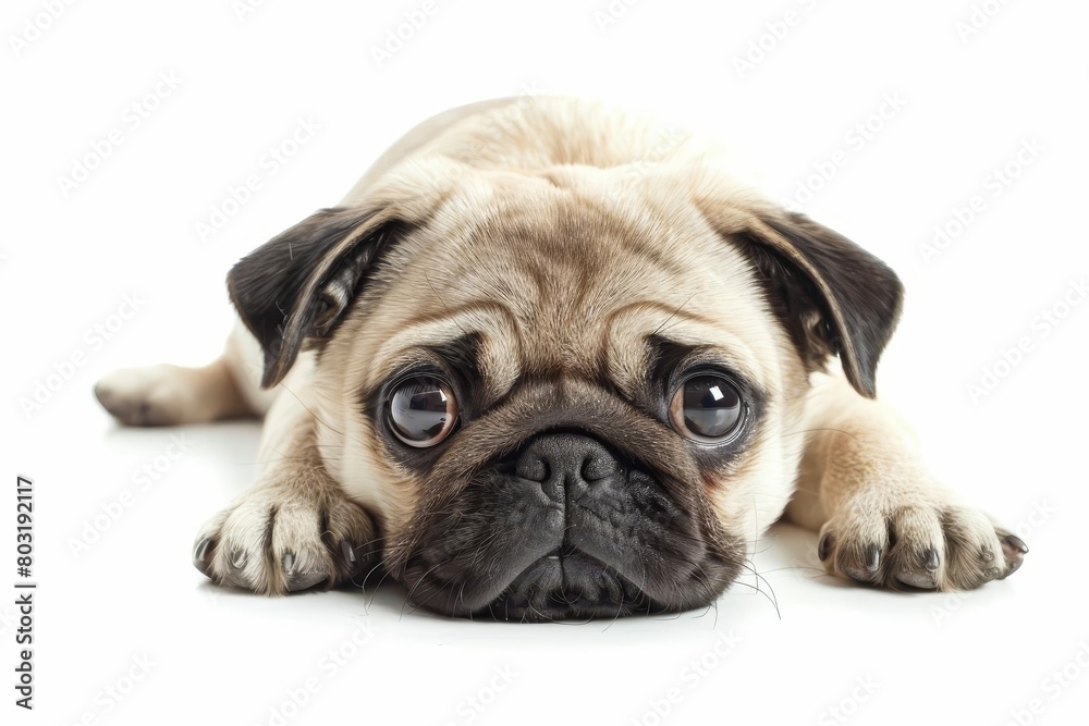 cute pug dog isolated on white background adorable pet portrait