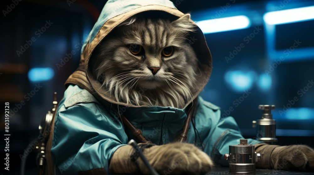 Fototapeta premium Cat wearing a blue robe