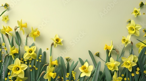 Daffodils spring flowers on plain background