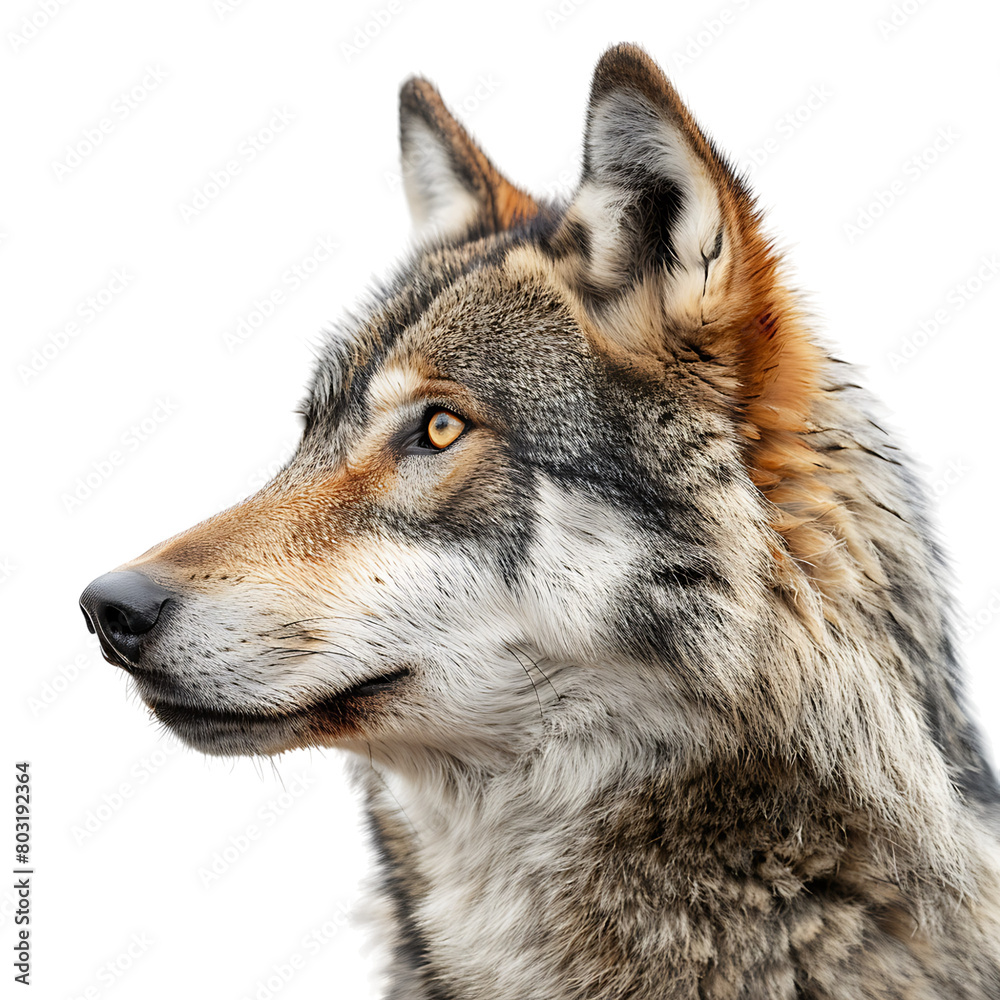 Wolf face shot side view on isolated transparent background Wolf face shot side view on isolated transparent background