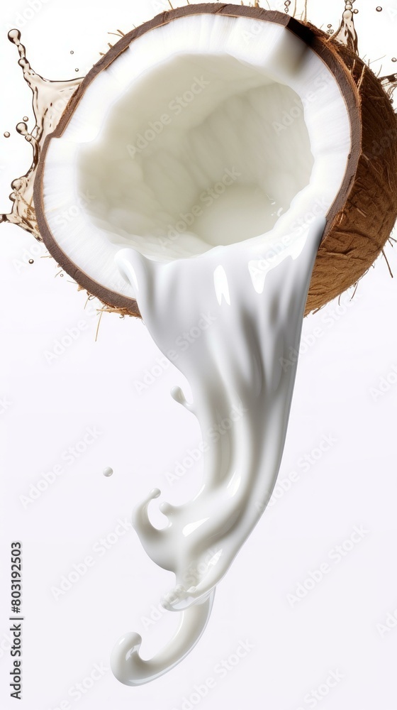Naklejka premium Coconut Milk Splashing from a Coconut