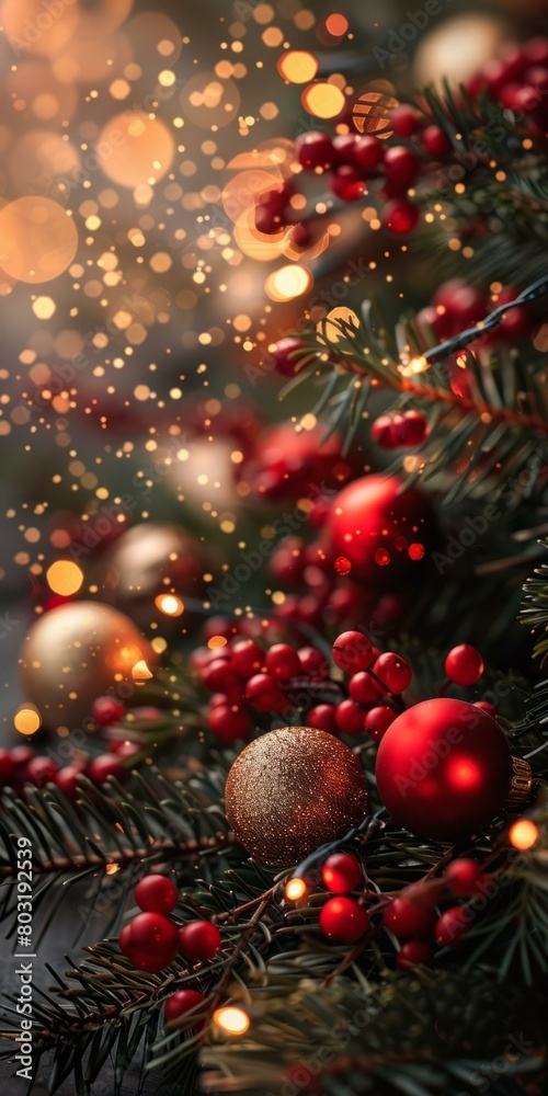 Christmas tree with red and gold ornaments Christmas tree with red and gold ornaments