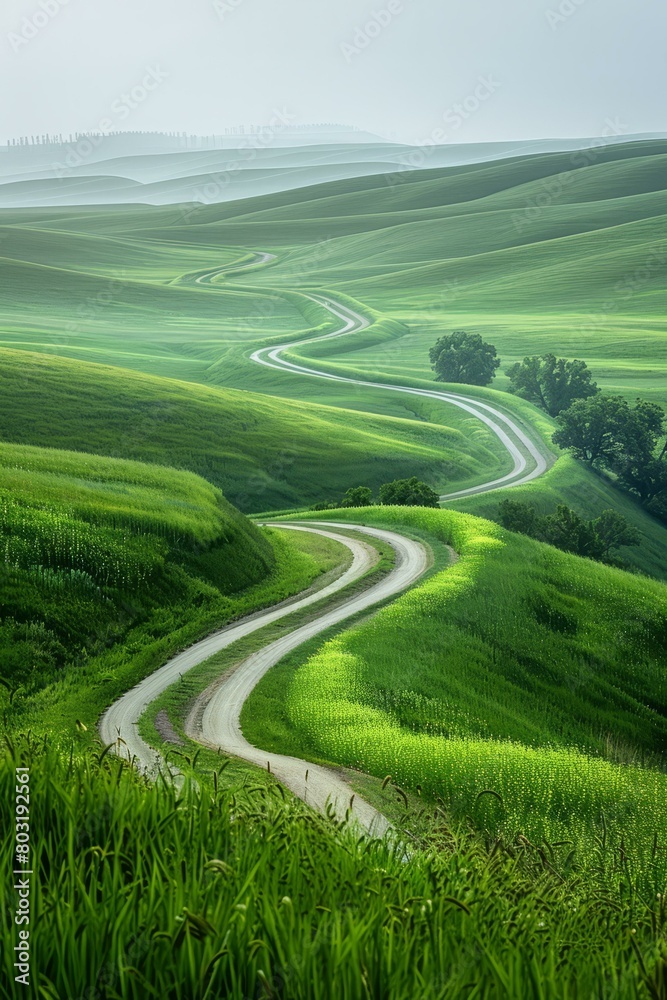 Curvy Country Road Through Green Rolling Hills Curvy Country Road Through Green Rolling Hills