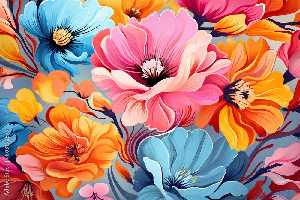 Bold and artistic loose flowers, bright colors, fluid designs, seamless pattern for contemporary printing projects , vector and illustrations Bold and artistic loose flowers, bright colors, fluid designs, seamless pattern for contemporary printing projects , vector and illustrations