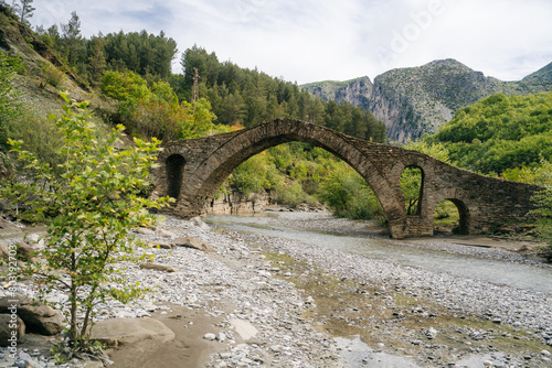 The Old Mes bridge near Shkoder. Albania, Europe. Ottoman stone arch bridge Ura e Kadiut