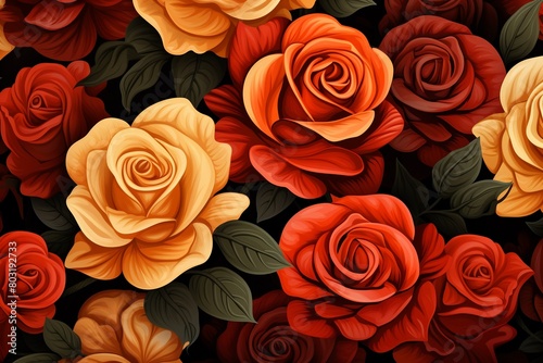 Autumn roses  deep oranges and reds  seamless repeating pattern  vector for elegant greeting cards    pattern