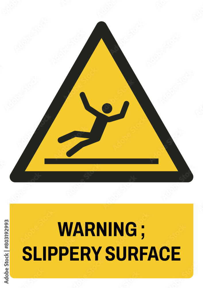 ISO warning safety signs_warning ; slippery surface size a4/a3/a2/a1