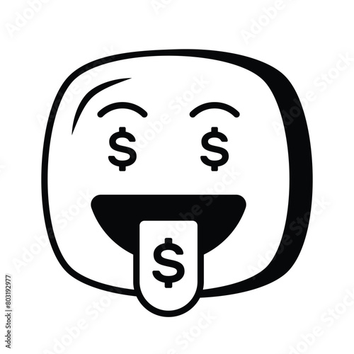 Rich emoji vector design, greedy expressions, dollar sign on tongue