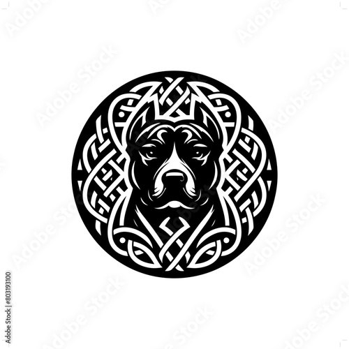 dog; pitbull silhouette in animal celtic knot, irish, nordic illustration