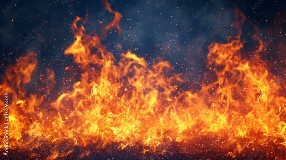 Fire background with flying burning cinders