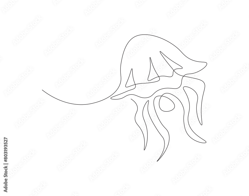Obraz premium Continuous line drawing of jellyfish. One line of sea jellyfish. Marine animal concept continuous line art. Editable outline.