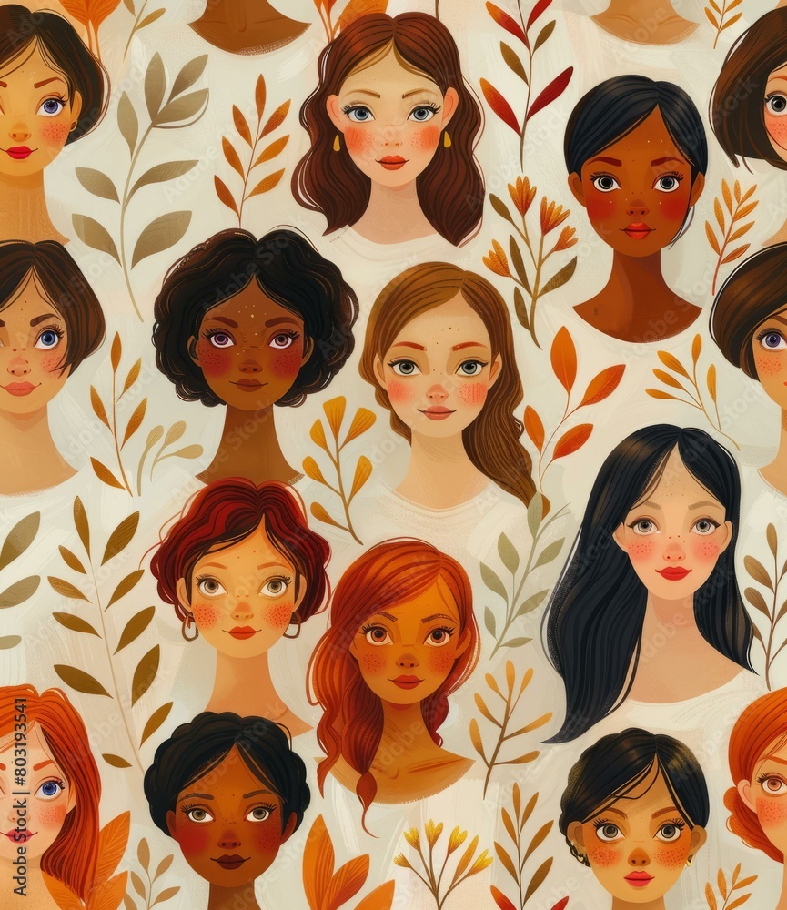 Diverse group of women with different skin tones and hair colors Diverse group of women with different skin tones and hair colors