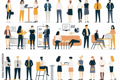 diverse business people entrepreneurs employees corporate teamwork flat vector illustration set