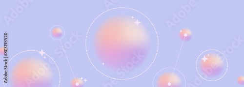 Lilac vector abstract geometric wide background with translucent volumetric balls, circles and lines. Abstract design for decor, wallpaper, covers, posters or banners.