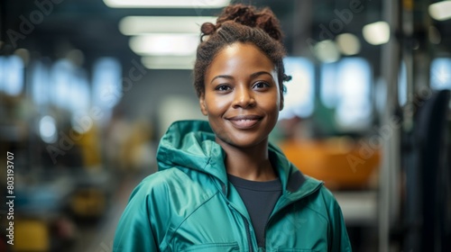 Portrait of a young African-American woman in a green jacket smiling © Adobe Contributor