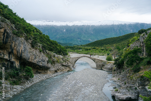 Stream of hot sulfuric water in the thermal baths of Permet Albania. Langarica Canyon, Kadiut Bridge