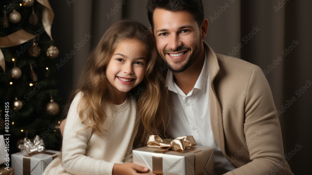 Father and daughter with Christmas present Father and daughter with Christmas present