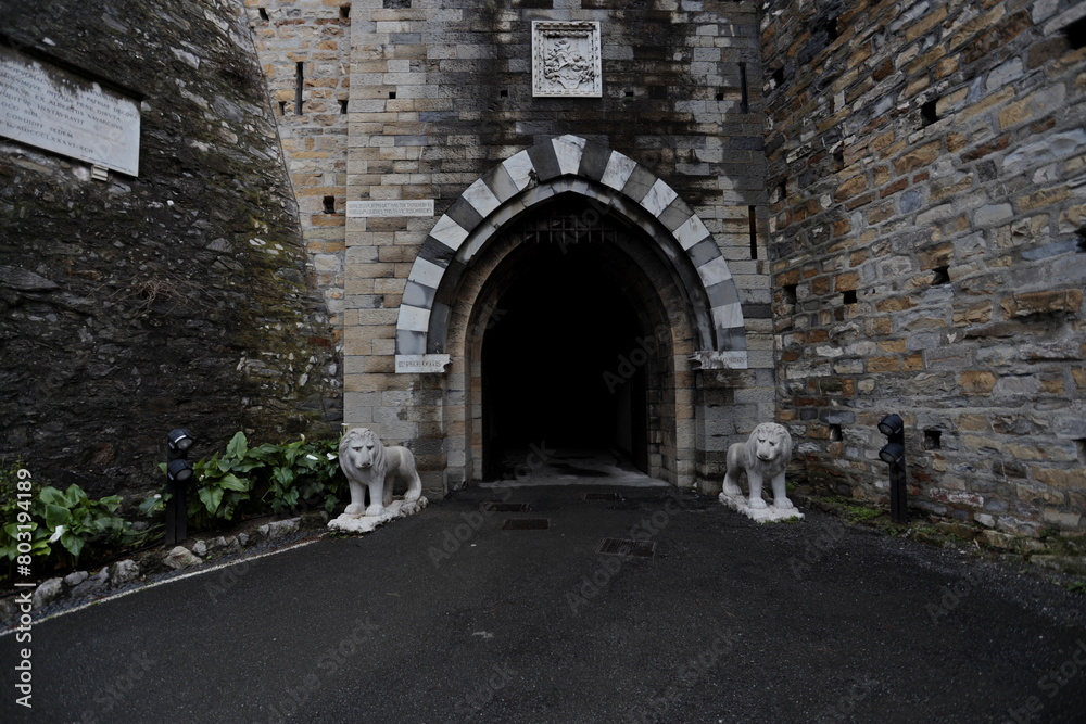 The entrance to the Castello D'Albertis Museum of World Cultures. Important museum inside the neo-Gothic castle of the city of Genoa, Italy.