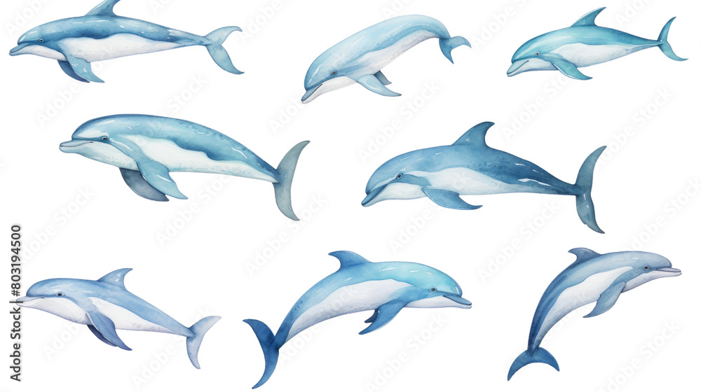 A pod of dolphins leaping through the air in isolated on transparent background A pod of dolphins leaping through the air in isolated on transparent background