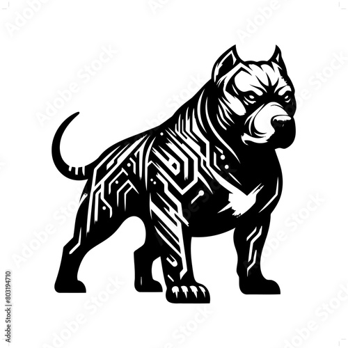 dog; pitbull silhouette in animal cyberpunk, modern futuristic illustration
