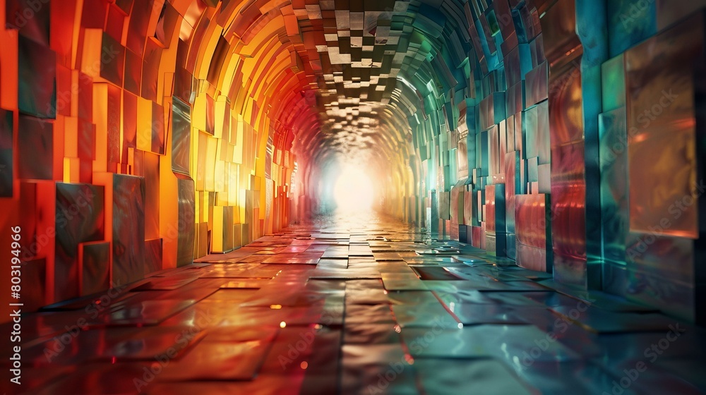 Futuristic tunnel of colorful glass blocks Futuristic tunnel of colorful glass blocks