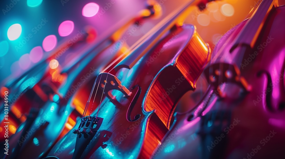 © CreativeVista - Neon Glow: Intimate Cello Detail in Symphony Orchestra