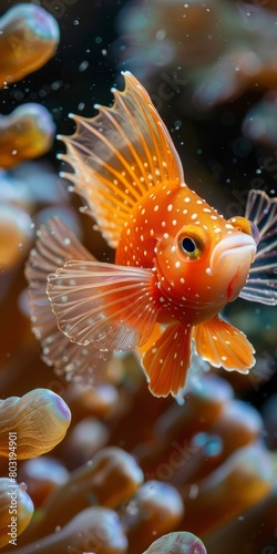 Orange Clownfish swimming in Anemone
