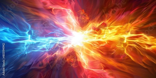 A computer-generated image showing a vibrant and dynamic explosion of colors, creating a visually striking and energetic display