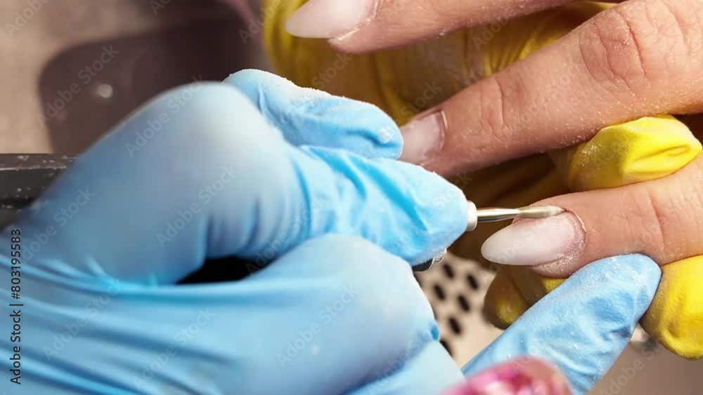 A manicurist cuts the cuticle. Nail care procedure in a beauty salon. A manicurist cuts the cuticle. Nail care procedure in a beauty salon.