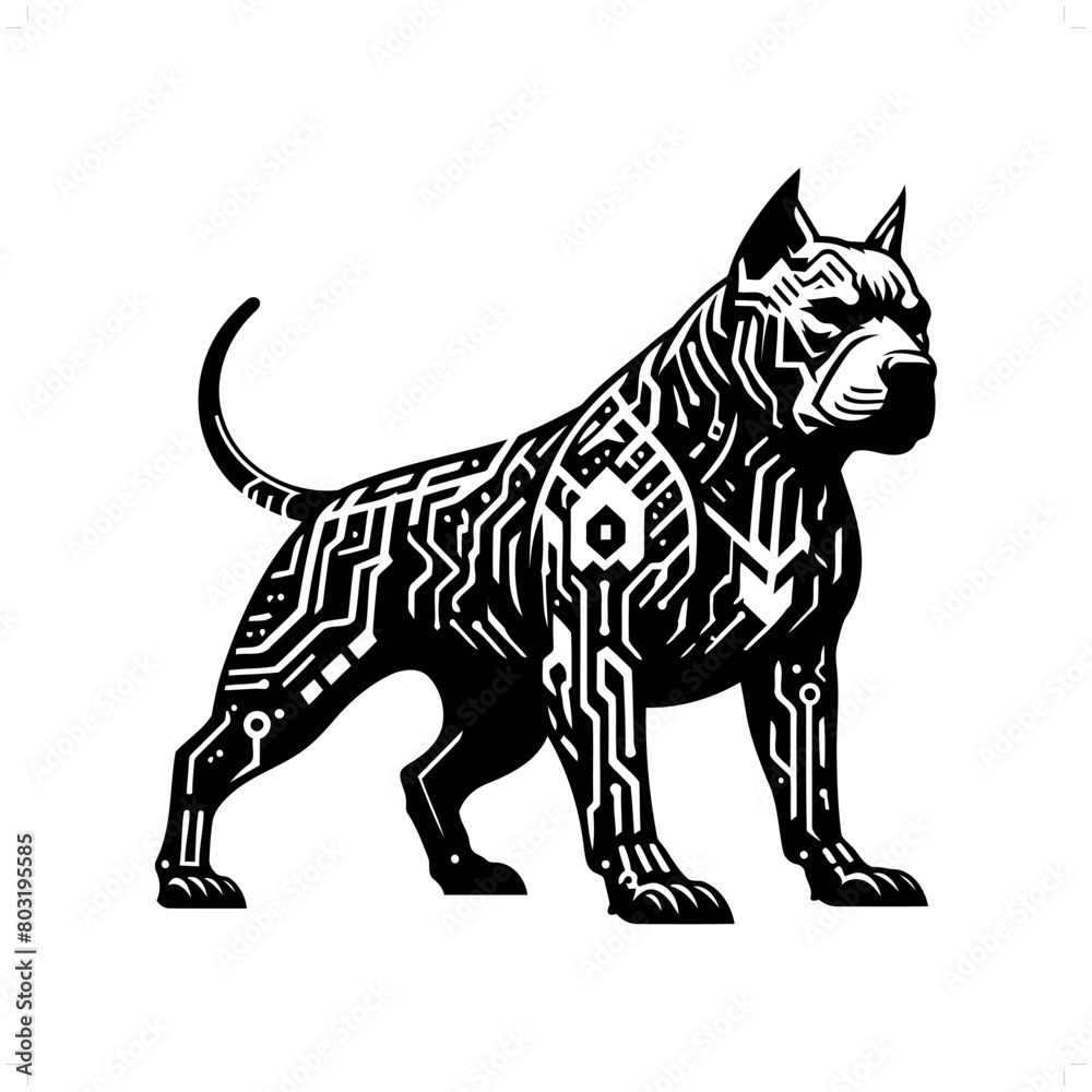 dog; pitbull silhouette in animal cyberpunk, modern futuristic illustration