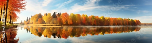 Wallpaper Mural Serene lake reflecting autumn trees, calm afternoon, wide angle Torontodigital.ca